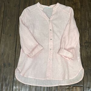 Suzy D London Pale Pink Linen Button-Down Blouse with Mandarin Collar Size M - L